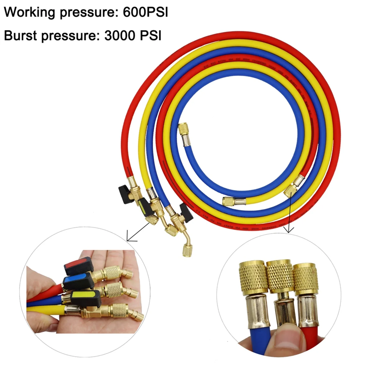 EQAZ-1,6M Kältemittel-A/C-Ladeschläuche mit Kugelhähnen HVAC 1/4 Zoll SAE Passend für R134A R12 Kühlmittelzusatz und Klimaanlage