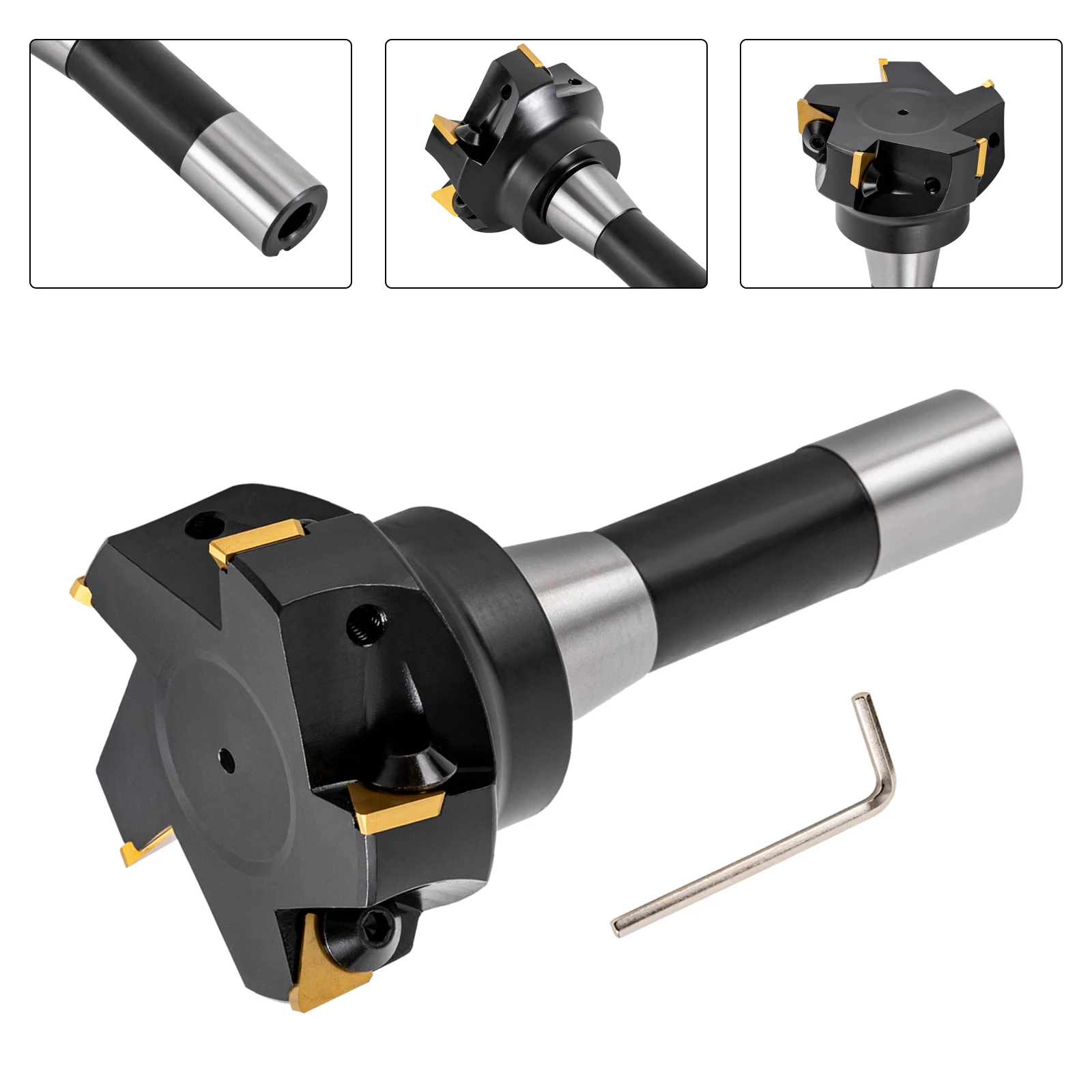 

3" Indexable End Mill R8 Shank, 5-Flute Milling Cutter with TPCN32PDTR Inserts, 90° Right-Hand Cut for CNC & Milling Machines