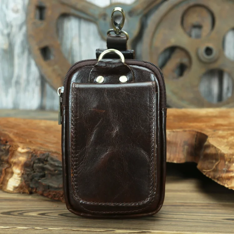 Men\'s Vintage Genuine Leather Waist Bag Casual Mobile Phone Bag Top Layer Cowhide Outdoor Cellphone Holster Crazy Horse Leather