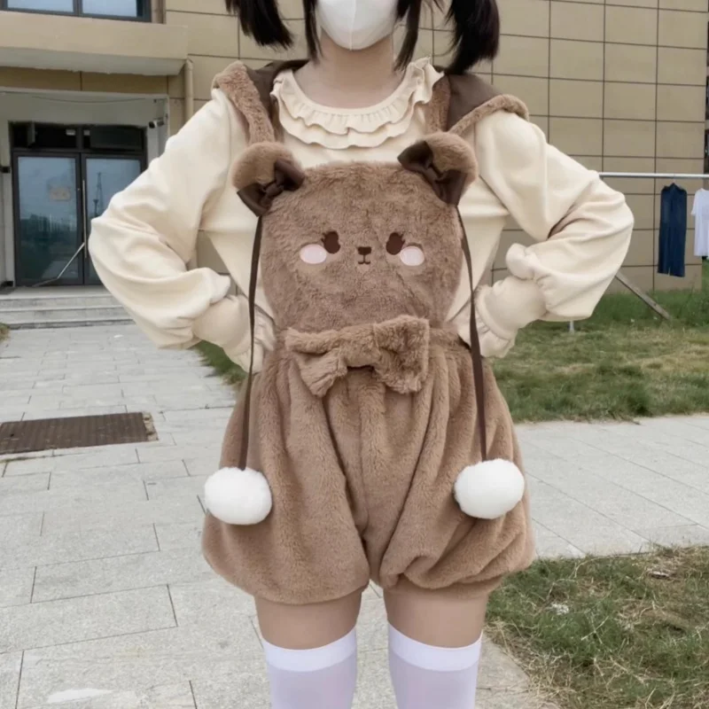 

Оригинальный плюшевый комбинезон в стиле Лолиты с милым медведем, кавайный комбинезон для взрослых и детей, DDLG, подарок для косплея, зимний комбинезон, шапка, наряд, игра ABDL