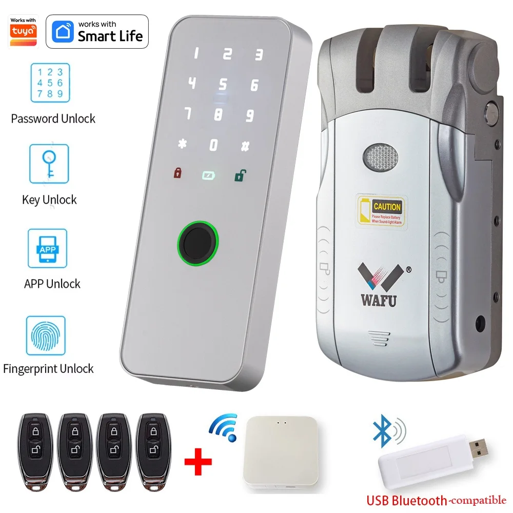 WAFU 010 Tuya APP WiFi Wireless Smart Remote Control Electric Fingerprint Lock Invisible Keyless Entry Door Lock For Home Office