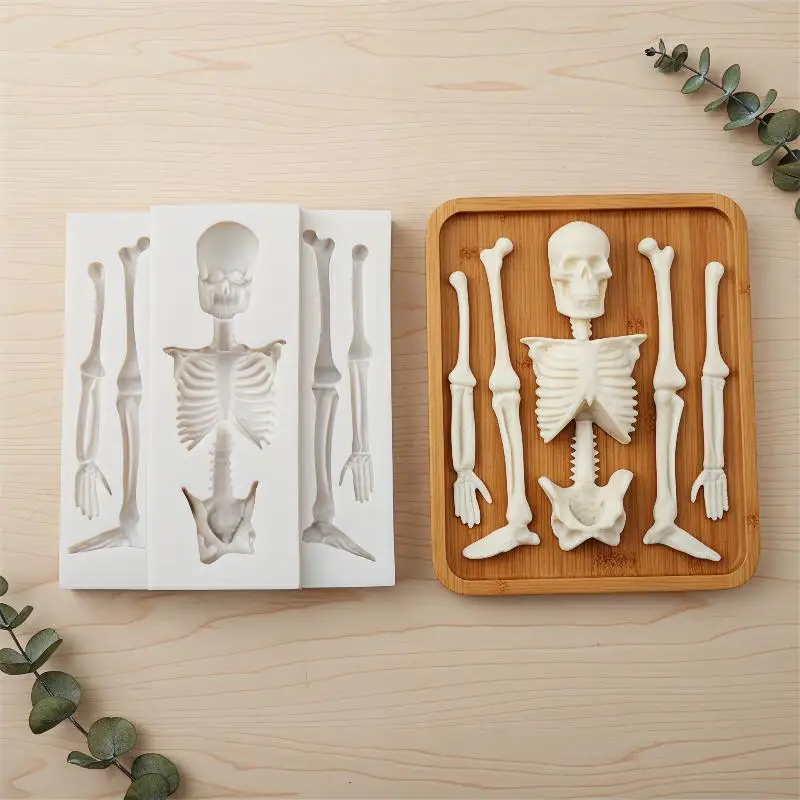 △ Skeleton Halloween Skeleton Body Silicone Molds Fondant Cake Decorating Tools Sugarcraft Candy Clay Chocolate Gumpaste Mold