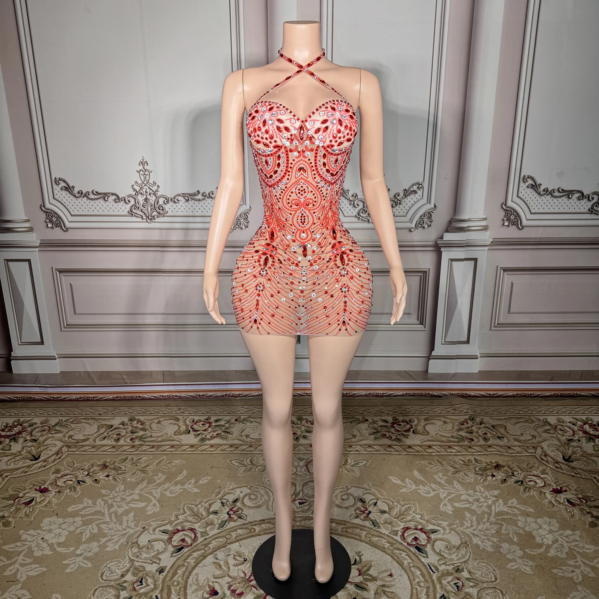 ZD Hot Sale Items Halter Glitter Wedding Dress Club Party Slim Fit Red Casual Dresses Backless Ladies Night Sexy