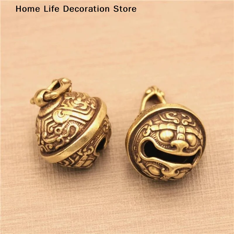 【H】1PCS NEW Vintage Brass Taotie Pure Copper Gluttonous Bell Car Key Chain Pendant Small Pendant Men And Women
