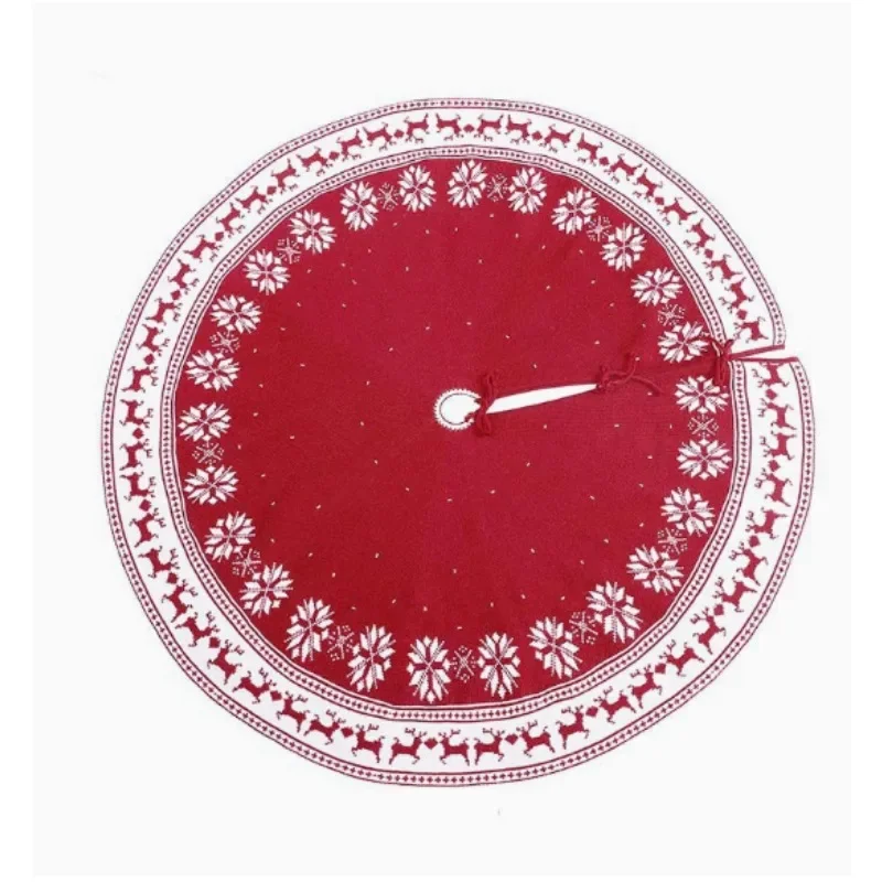 Knitted Christmas Tree Skirt, Elegant Red White Xmas Tree Collar for Festive Decor