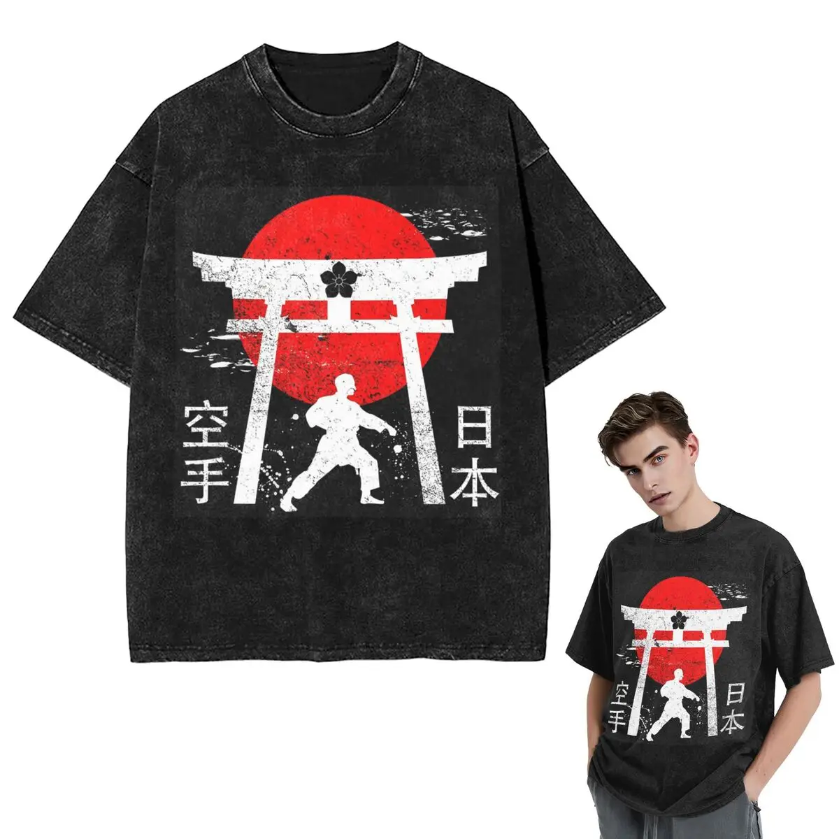 

Streetwear T-Shirts Budo Soul Karate Spirit Martial Arts Washed T Shirt Short Sleeve Hip Hop T-Shirt Tops Tees for Men Women