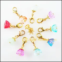 10Pcs Mixed Lotus Seedpod Charms Gold Color Leaves Bail With Clasps 10x13mm
