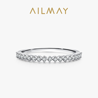 Ailmay Real 925 Sterling Silver Simple Sparkling Clear CZ Stackable Finger Ring For Women Girls Anti-allergy Fine Jewelry Gifts