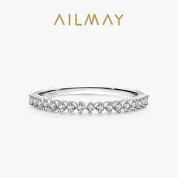 Ailmay Real 925 Sterling Silver Simple Sparkling Clear CZ Stackable Finger Ring For Women Girls Anti-allergy Fine Jewelry Gifts