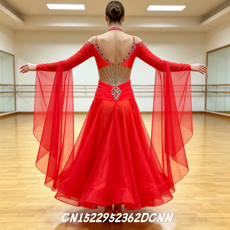 Custom New International Standard Ballroom Dance Dress High Quality Chiffon Fabric Stage Wear for Competitions