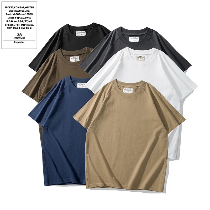 

OKONKWO Solid Color Raglan Sleeve T-shirt 300g Heavy Weight Solid Short Sleeve Thick Training Gear Outdoor Trekking Camping Tee