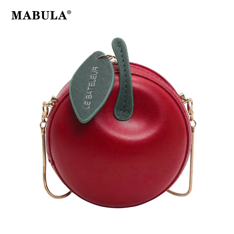 

MABULA PU Leather Apple Shape Zip-around Purse Christmas Style Solid Color Fashion Shopping Crossbody Satchel Women Lipstick bag