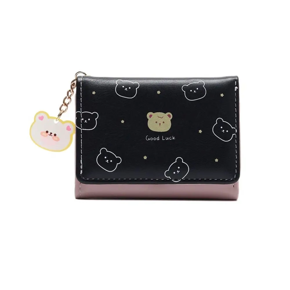 Cute Cartoon Three-fold Wallet Solid Color Korean Style Short Wallet Multi Card Slots Card Holder Bear Coin Purse Outdoor