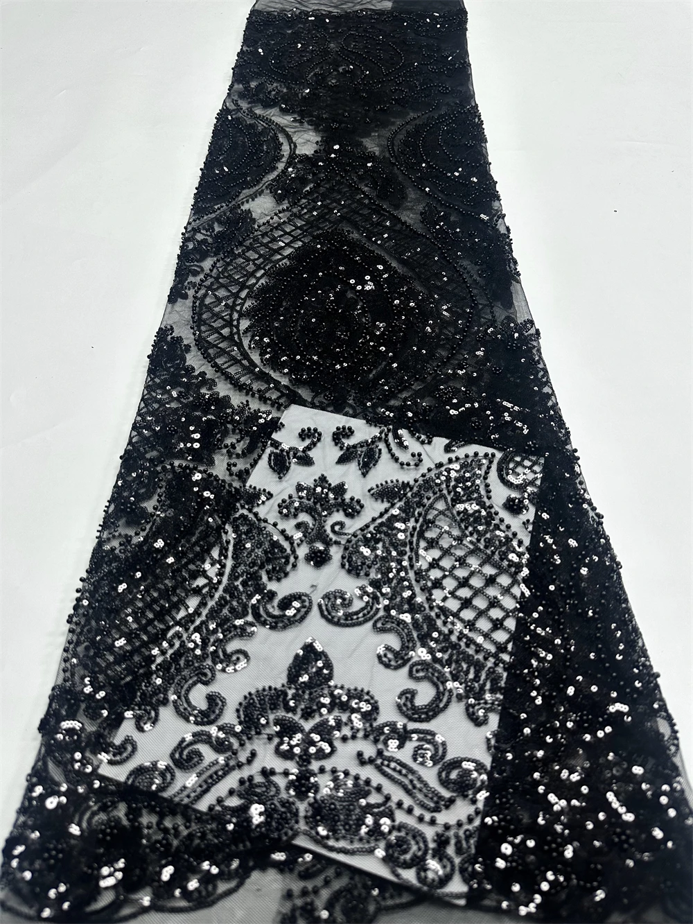 Tela de encaje con cuentas de lentejuelas africanas de 5 yardas, bordado nigeriano francés de alta calidad para Material de costura de boda