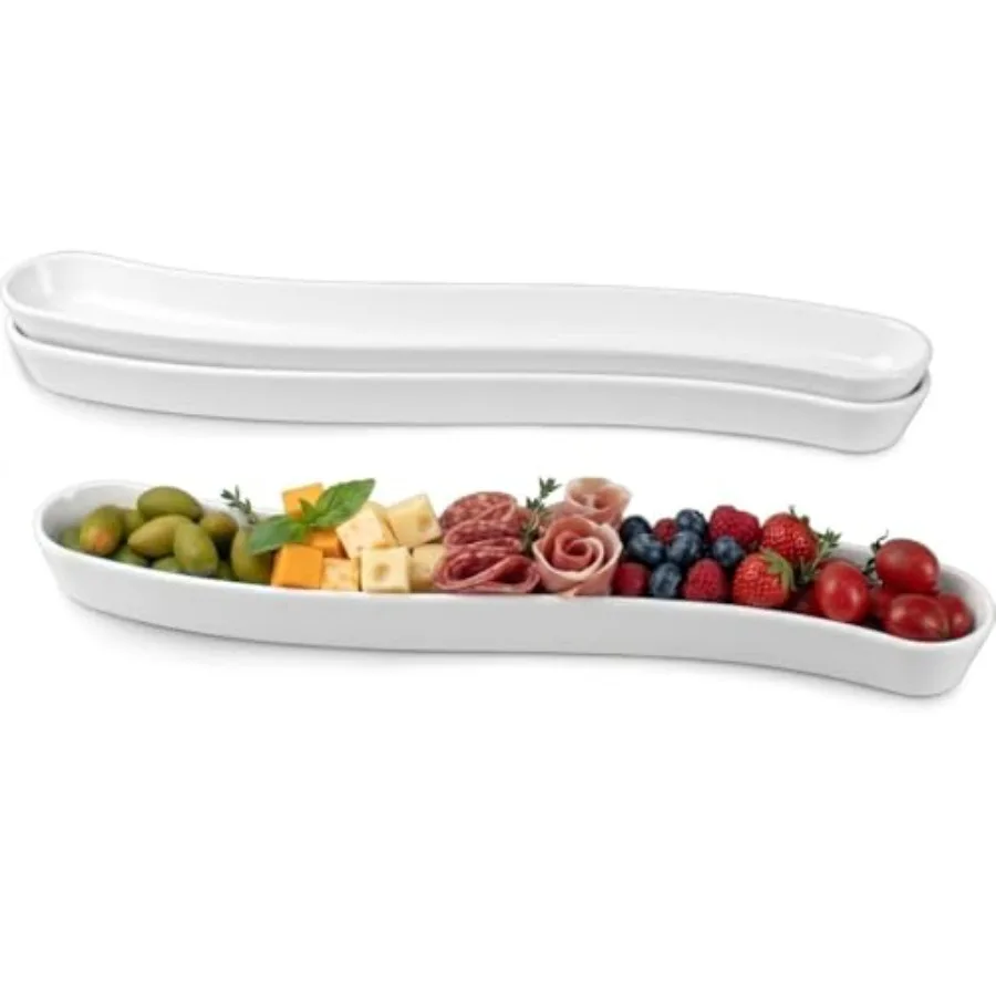 

Olive Plates 3-Pack " - White Porcela Long Arc Boat Trays, Ceramic Appetizer Platter for Charcuterie, Snacks, Entertag, Dishwas