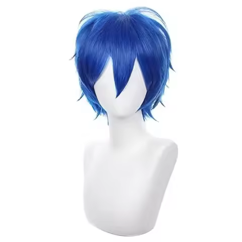 Anime Kaito Cosplay Wig Short Blue Mixed Heat Resistant Synthetic Hair Party Wigs