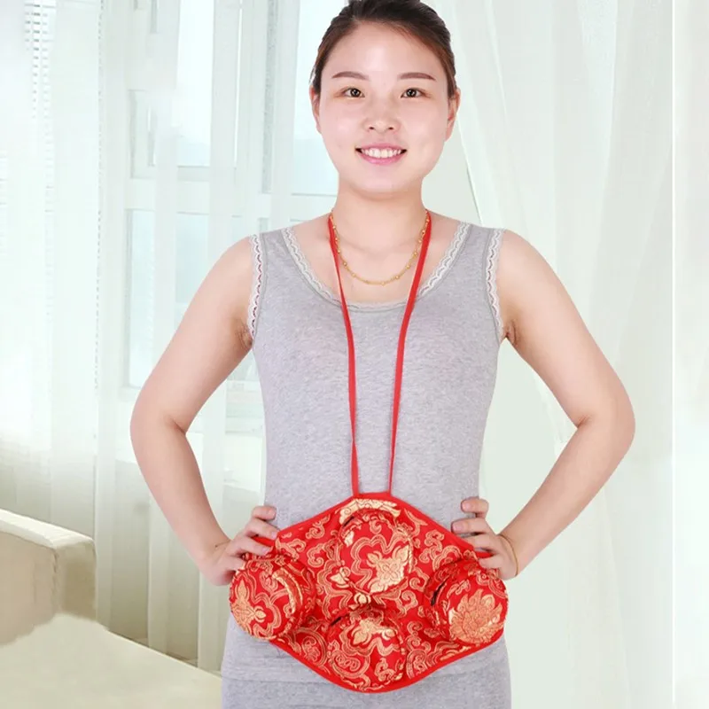 Red Embroidery Moxibustion Bag Moxa Burner Acupuncture Heating Therapy Warm Uterus Chinese medicines Massage Gun Body Massager