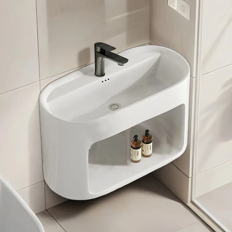 Cream wind wall-mounted oval ceramic wash basin, bathroom wash basin, wash basin, sink basin deepening