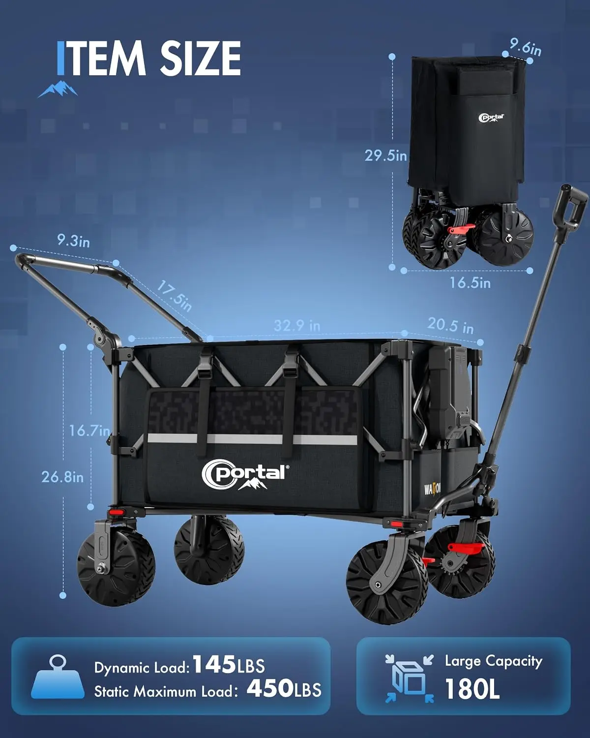 Electric Utility Cart, 300W Battery Powered Wagon with Push & Pull Design