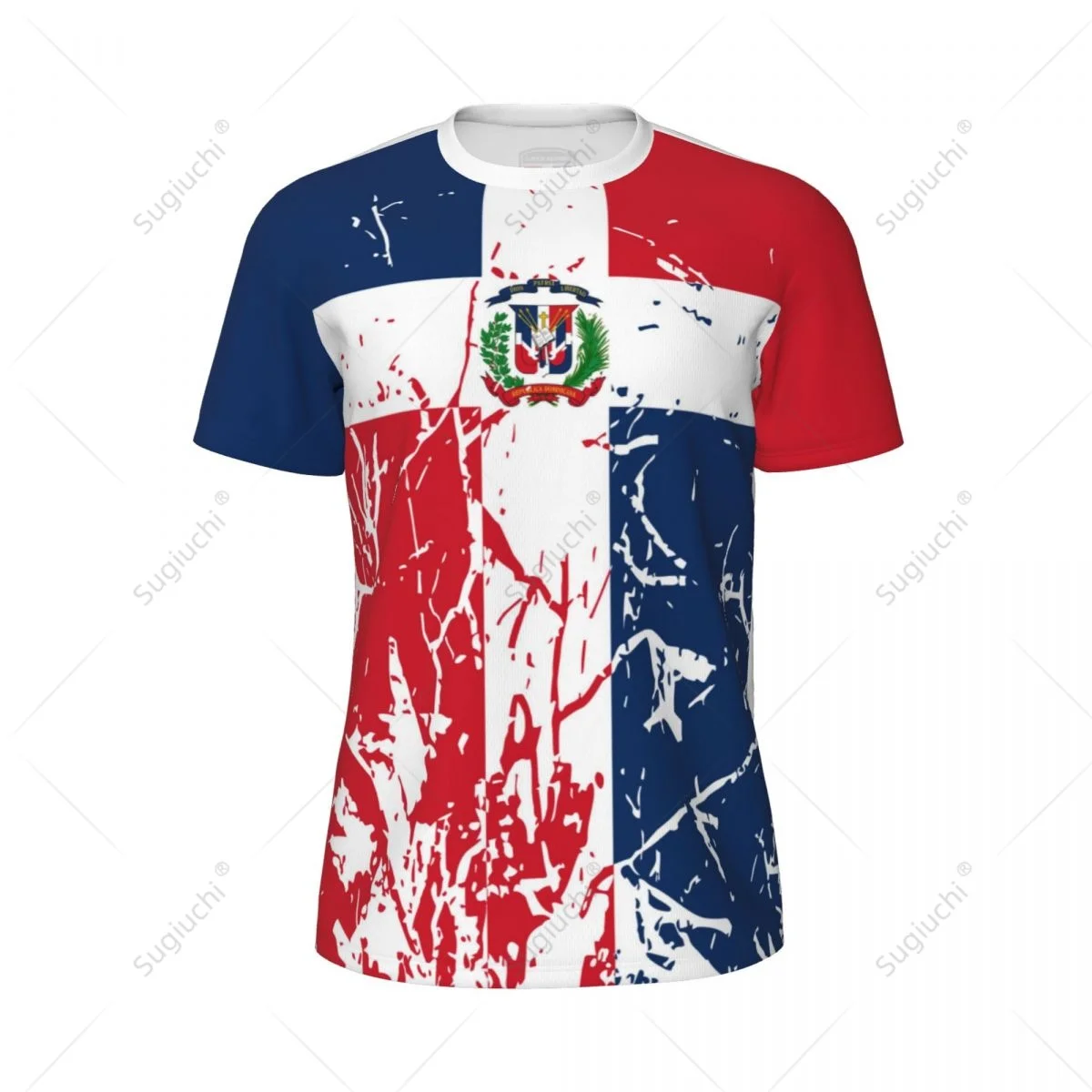 Exclusive design Dominican Republic Flag Grain 3D Printed Men For Running Bike Soccer Tennis Fitness Sports Mesh T-shirt