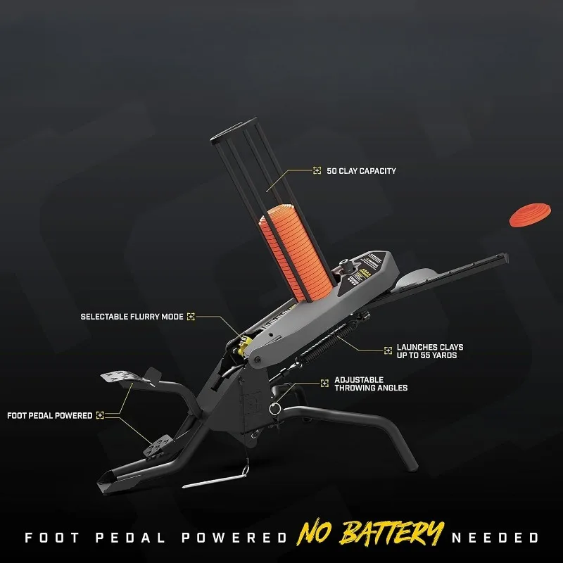 قاذف الهدف بسعة 50 طين، رمي 55 ياردة مع دواسة قدم لاستخدام شخص واحد - لا حاجة للكهرباء لرمي الطين