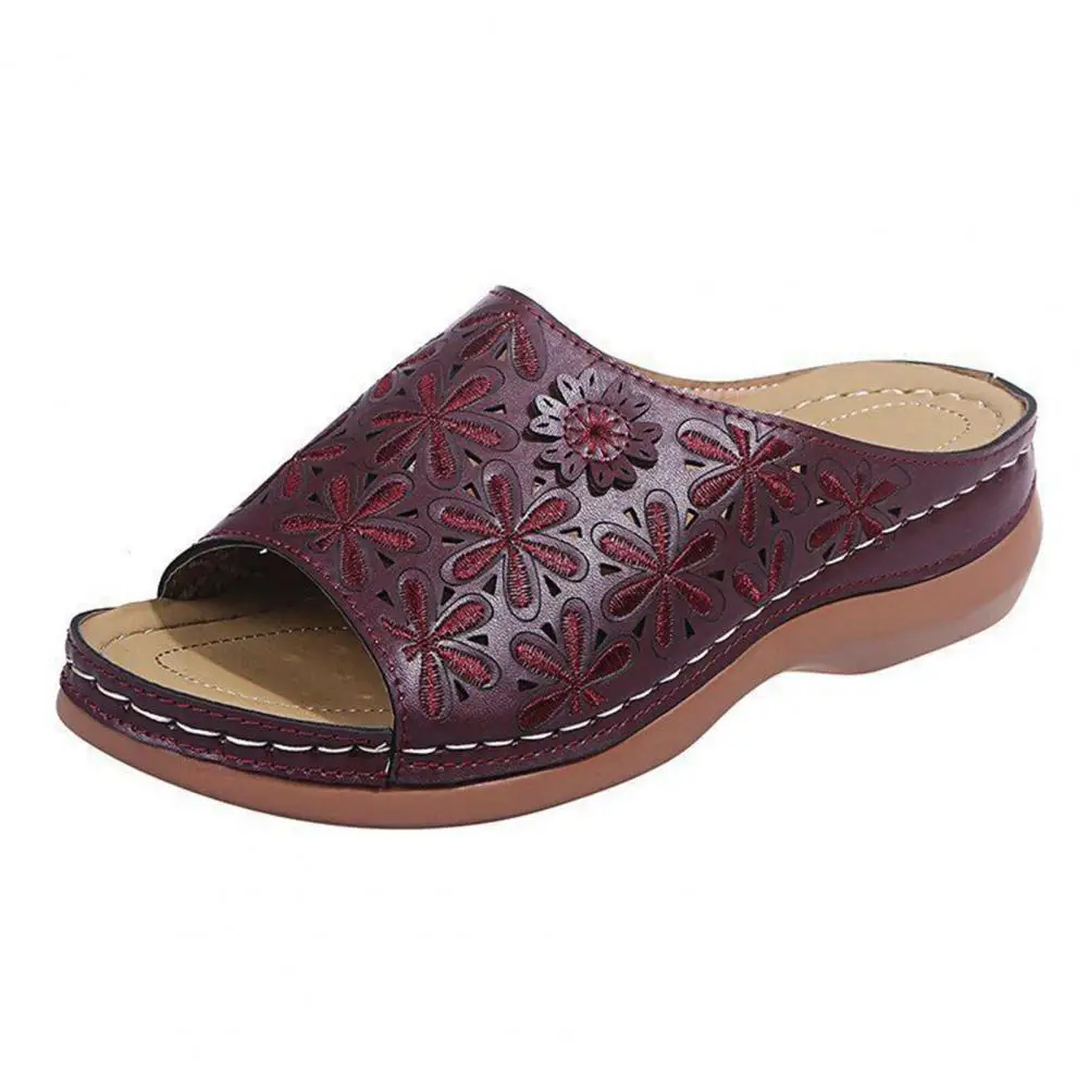 Foot Support Sandals Women’s Slides with Arch Support Low Wedge Open Toe Sandals Summer Slip-ons for Walking Errands Soft