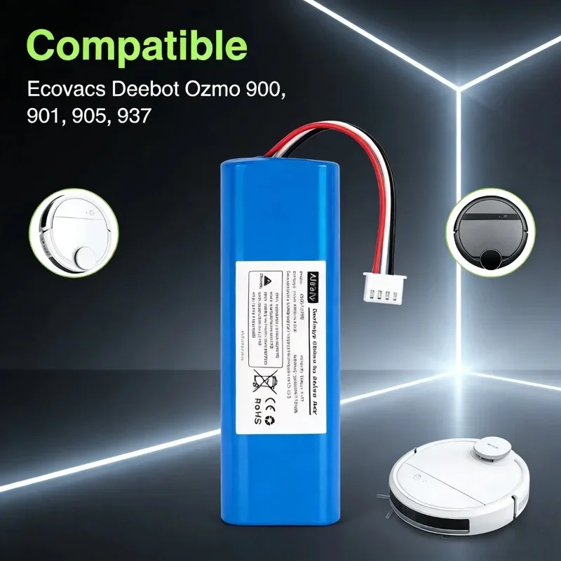 

6800mAh High Capacity Rechargeable Li-ion Battery – 14.4V Stable Performance for Ecovacs Deebot Ozmo 900 Series & N8 Pro