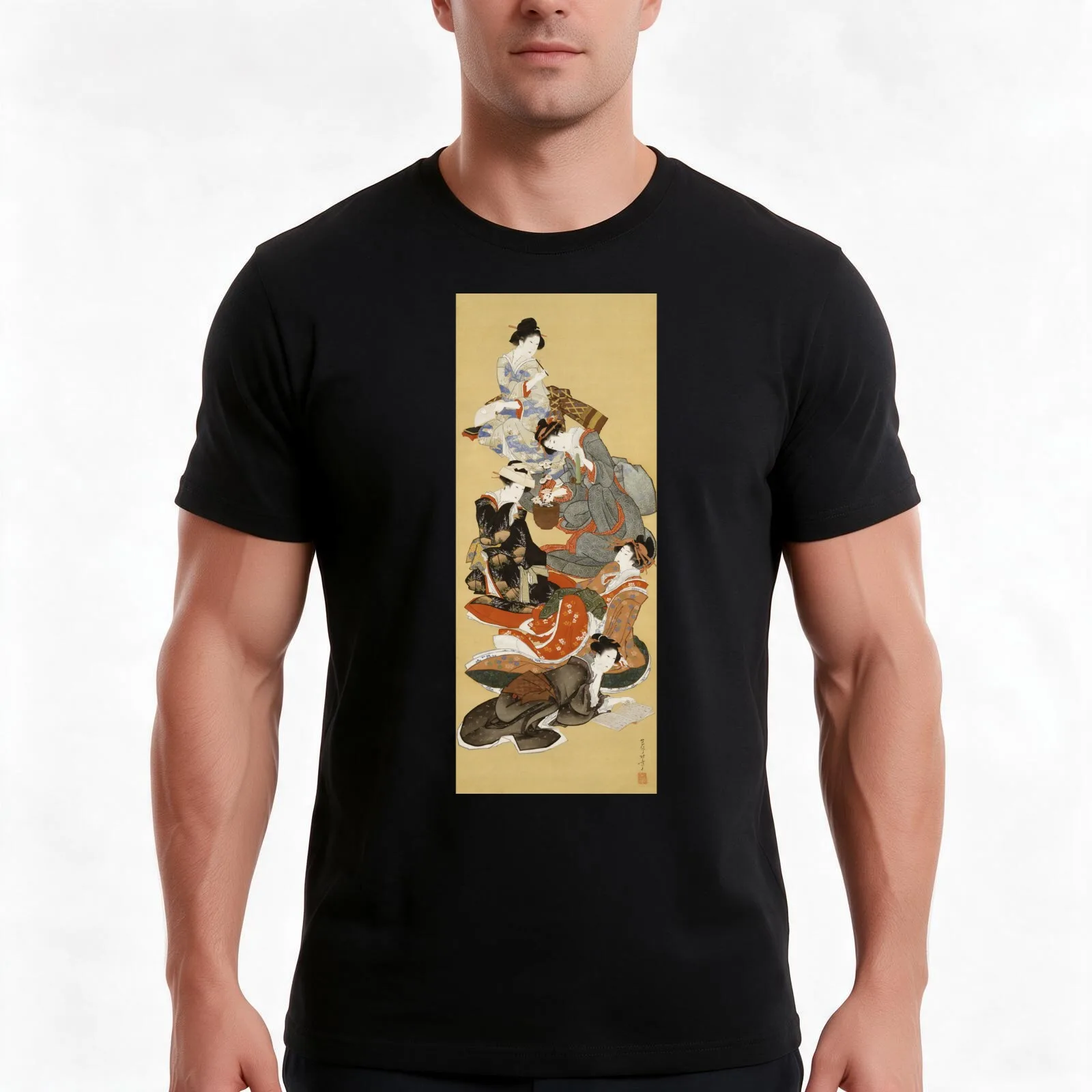 Hokusai Katsushika - Five Beautiful Women T-Shirt, Summer Casual Cotton Tee, Oversized Streetwear Tops, Vintage Graphic Print