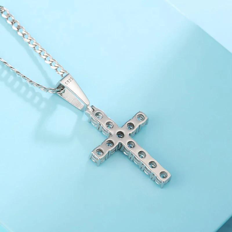 Hiphop 1.1ct D Color VVS1 Moissanite Cross Necklace 925 Sterling Silver Lab Diamond Cuban Link Pendant Necklace Women Men Gift image 5