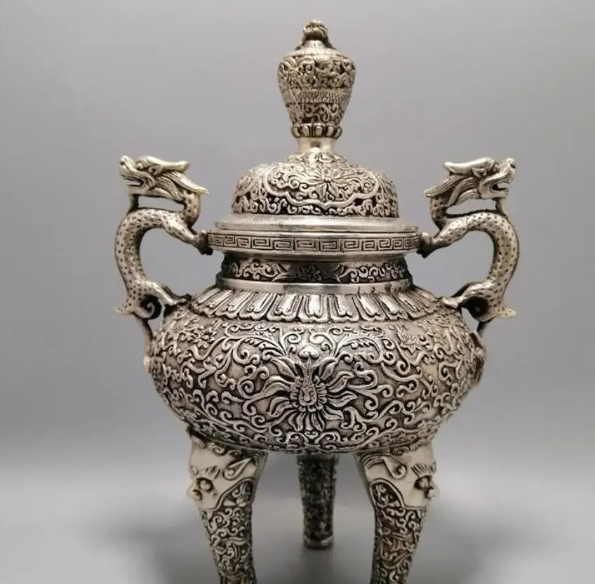 

Pure copper, white copper, Erlong incense burner, handicrafts and ornaments
