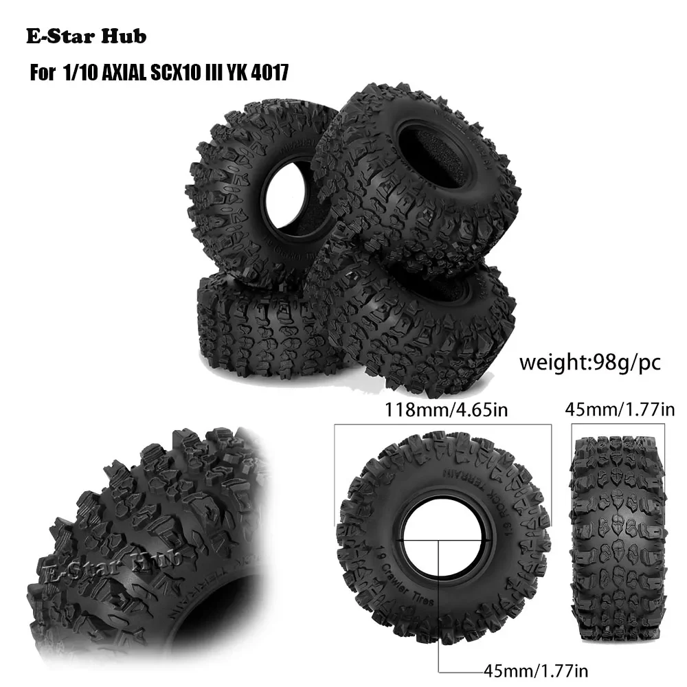 

4 шт. 118 мм 1,9 дюйма, горные кошки, мягкие резиновые колеса, шины для 1/10 AXIAL SCX10 III YK 4017 R226, радиоуправляемый гусеничный автомобиль, аксессуары
