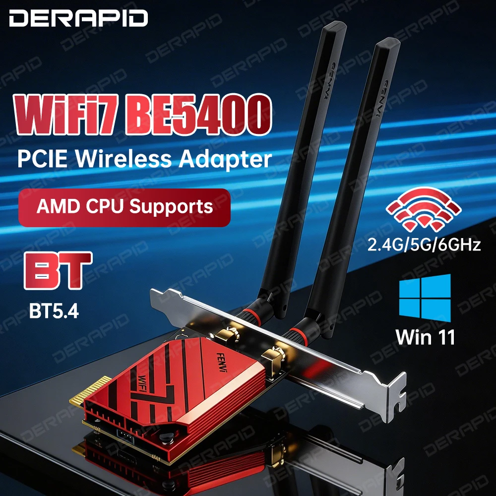 

Сетевая карта WiFi 7 MT7925 PCIe, беспроводной адаптер Bluetooth 5.4, трехдиапазонный 5400M Wi-Fi 7 (2.4G, 5G, 6ГГц) с антеннами для Windows 10/11