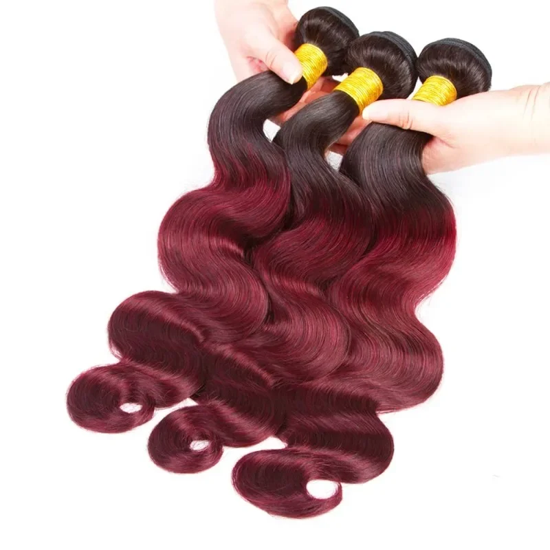 Extensions de cheveux humains vierges brésiliens pour femmes, faisceaux de vague de corps Huamn, cheveux bruns ombrés 1b/99j, 100 g/pc, 100% vrais cheveux humains