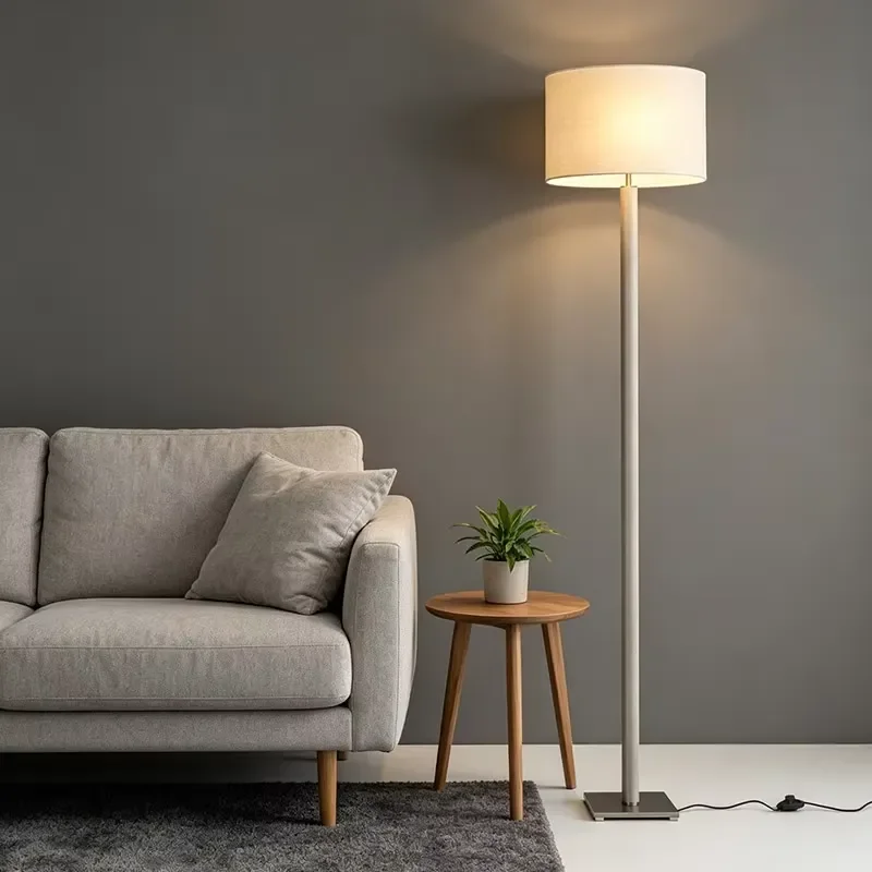 Modern Minimalist Metal Floor Lamp with Fabric Shade for Living Room Bedroom Hotel Decor Simple Standing Light Indoor
