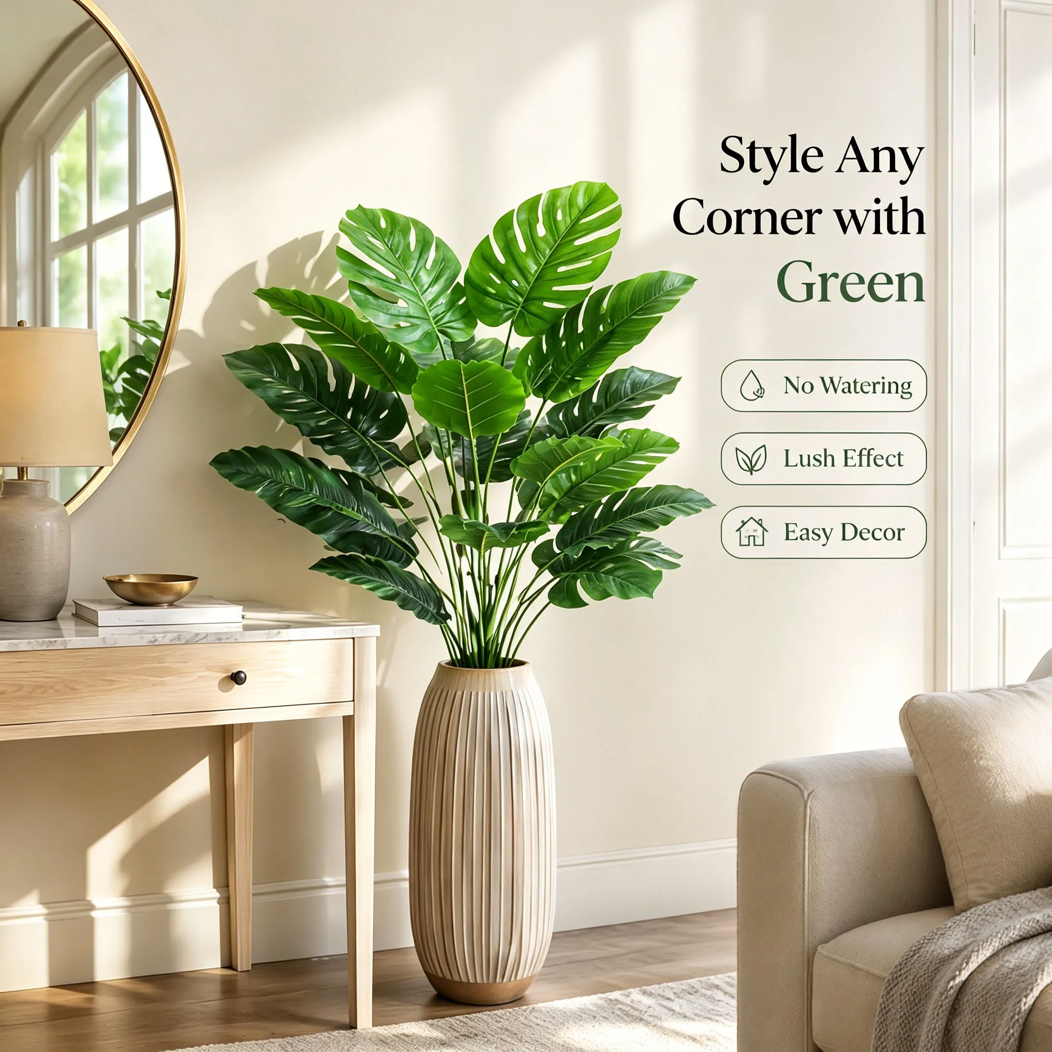Burmanica Real Touch advanced material simulates artificial green plants, used for wedding venue bridal shower decoration H1620 view 2