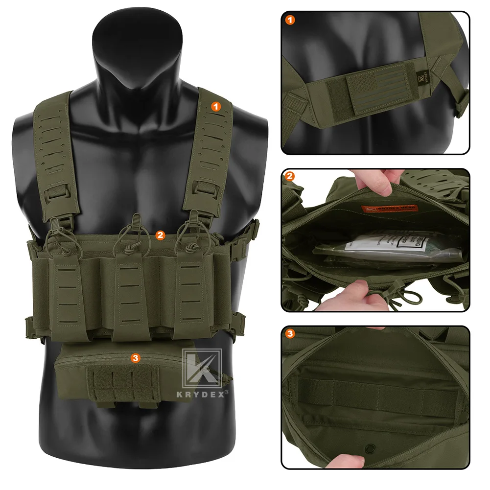 KRYDEX Tactical Chest Rig Triple Elastic 556 Magazine Pouch Placard GP Pouch Mini Drop Dangler Pouch Hunting Gear