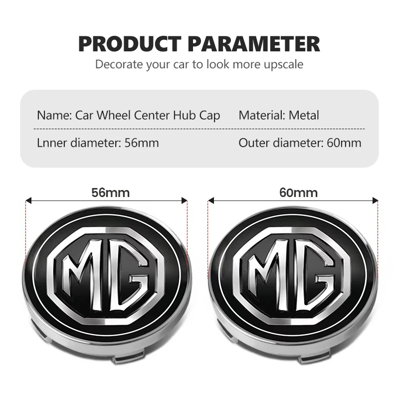 For MG 4pcs 56/60mm Car Wheel Center Hub Cap Rim Cover Stickers Cyberster 3 5 6 7 ZS ES5 ONE HS 4 EV view 6