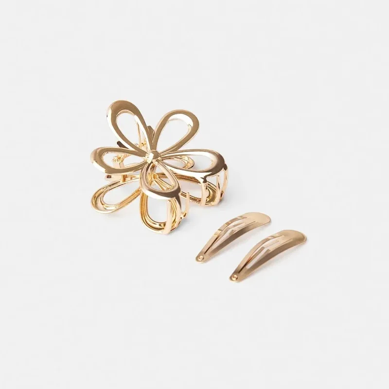 Muweordy Fashion Metal Flower Hair Claw for Women Golden Crab Hair Clip Set Korean Elegant Hairpin Girl Hair Accessories Set