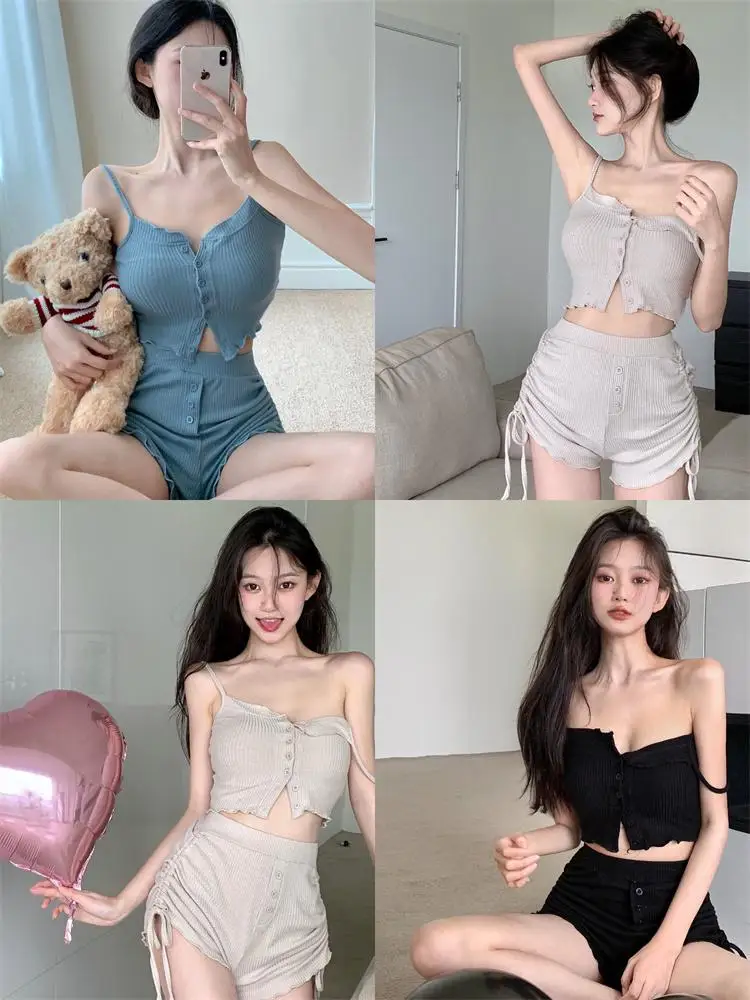 Set Pakaian Musim Panas Hong Kong Sle 2023 Rompi Tali Keinginan Murni Or Baru Set Dua Potong Wanita Kasual Pelangsing