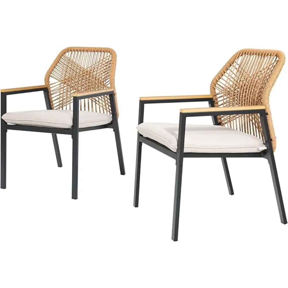 

Patio Dining Chair Set of 2 Aluminum Wicker Rattan Chairs for Outside Porch Garden Kitchen Modern Outdoor Furniture Seating