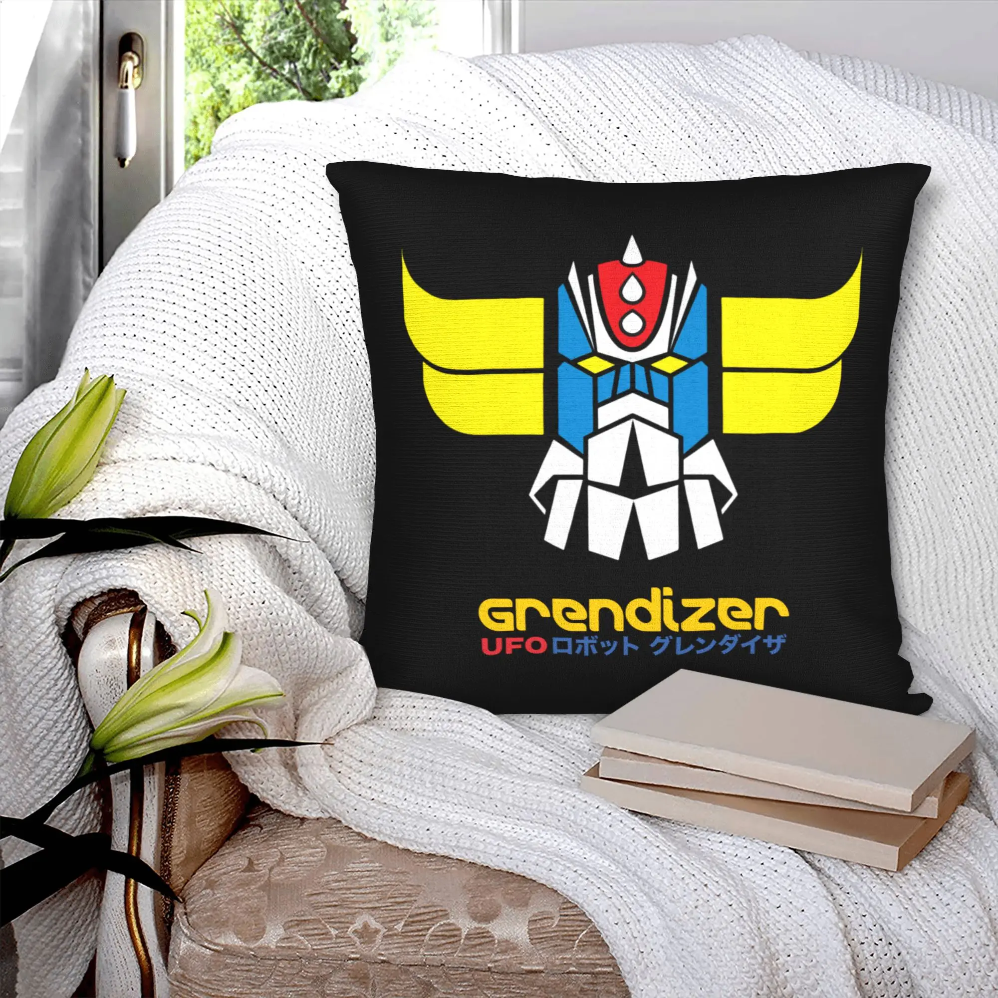 Modern UFO Robot Grendizer Cushion Cover Velvet Goldrake Japanese Mecha Anime Throw Pillow Case Home Decorative