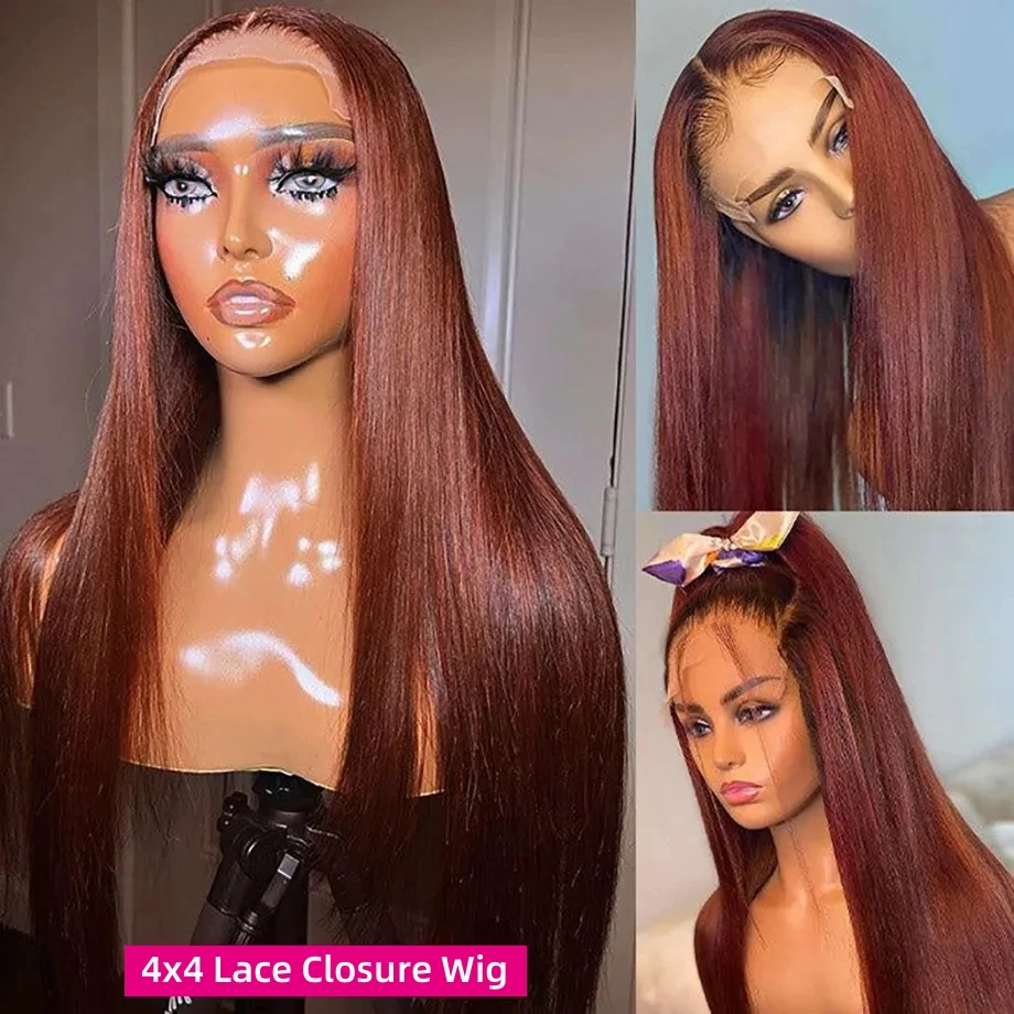 Reddish Brown Lace Front Wig Brazilian Remy Color Wigs Pre Plucked Straight 13x4 13x6 HD Transparent Human Hair Lace Frontal Wig