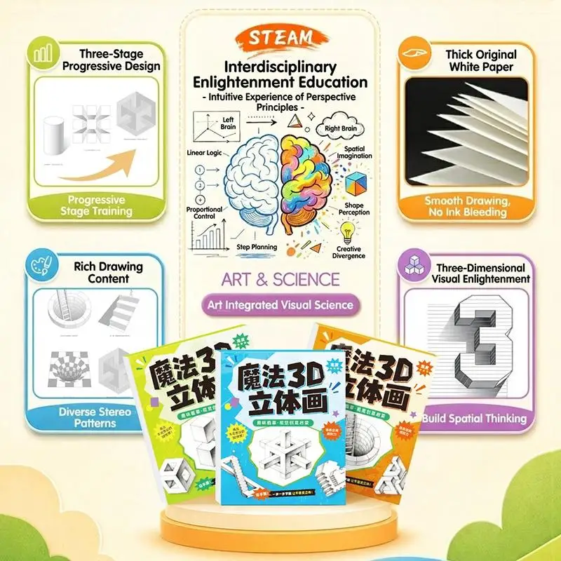 Magic 3D Stereo Drawing Pad 1/3Pcs Educational Kids Doodle Sketchbook Creative Graffiti Book for Preschool Art Activities