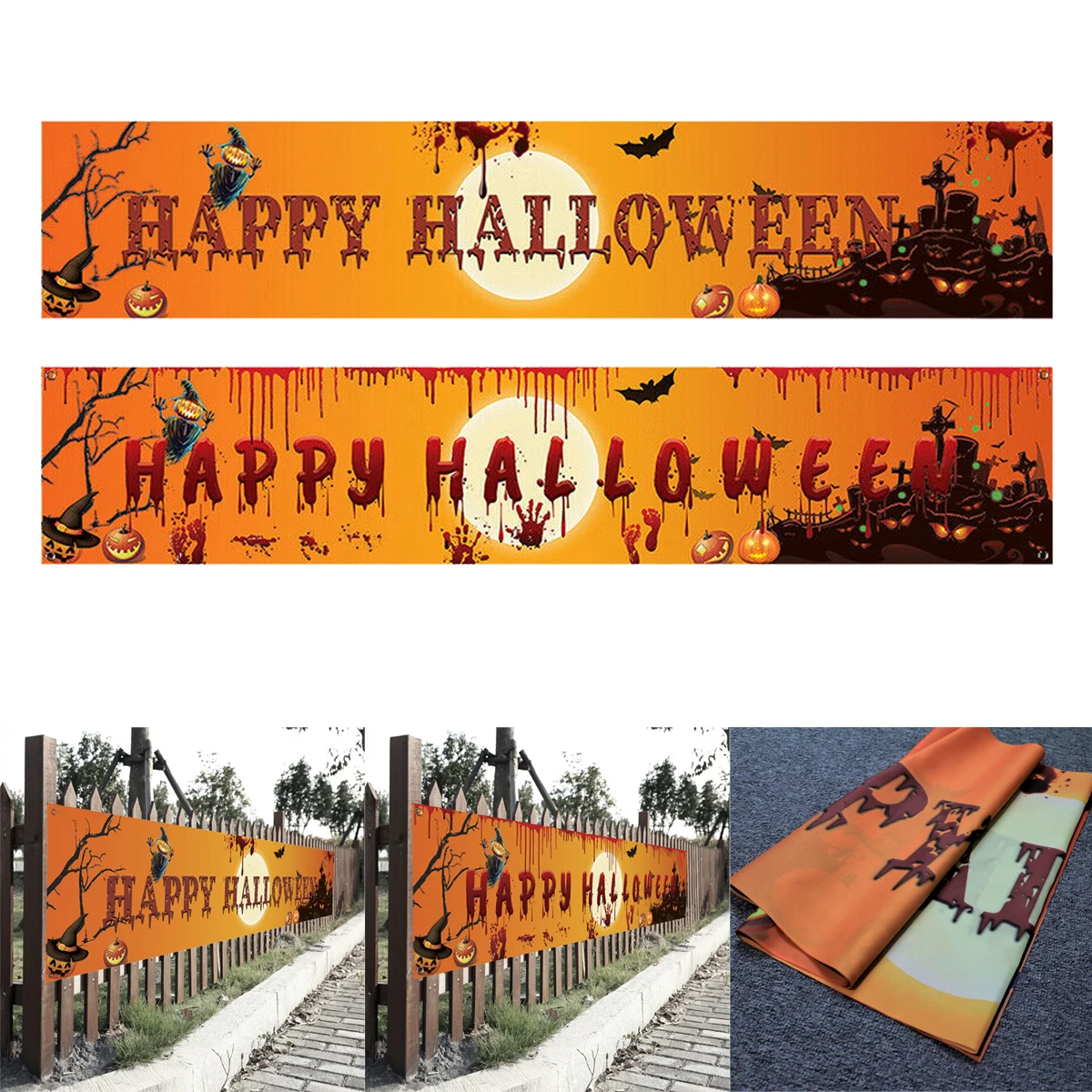 

Happy Hallowmas Banner 250cm Long Hanging Party Banner Halloween Banner Porch Sign for Party
