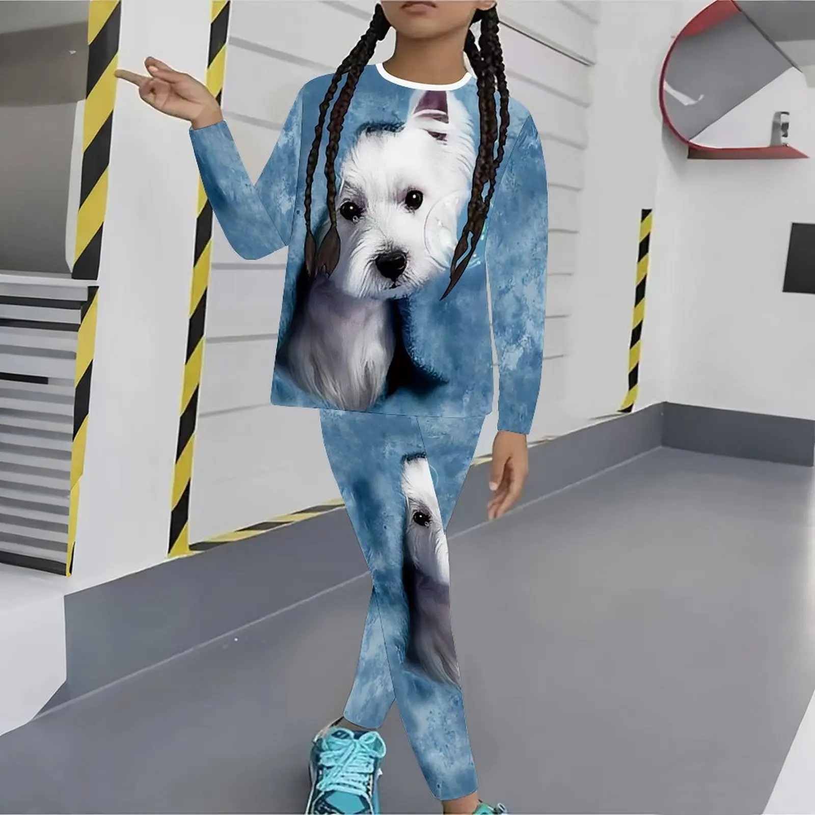 Autumn Leggings Winter Jogging Pants Girls Print Long Sleeve Round Neck Top Cute Two-Piece Casual T-shirt