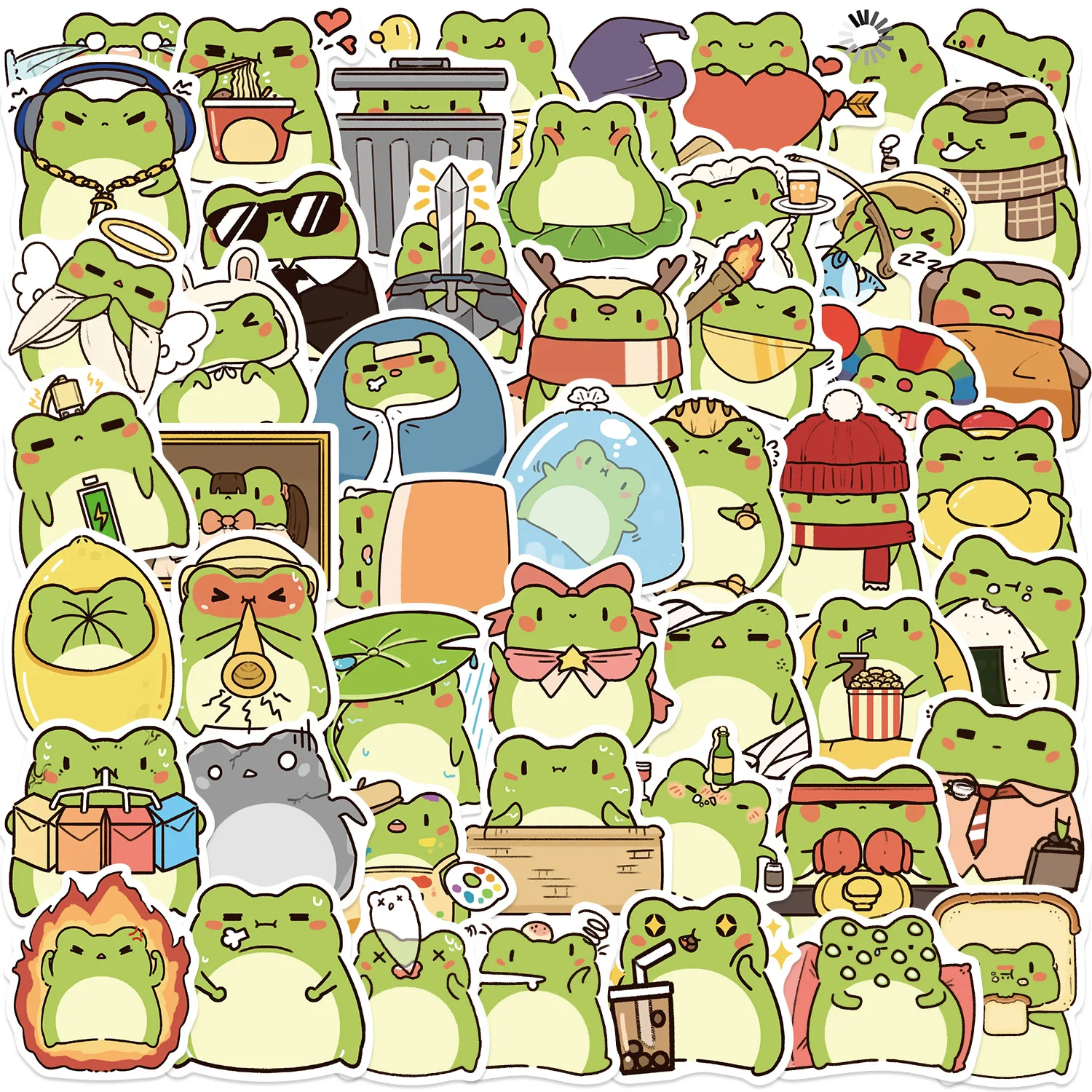 ‌ 50/100 Uds. Pegatinas divertidas de rana de dibujos animados-calcomanías impermeables únicas no repetidas para teléfono, taza, cuaderno, nevera, caja de lápices