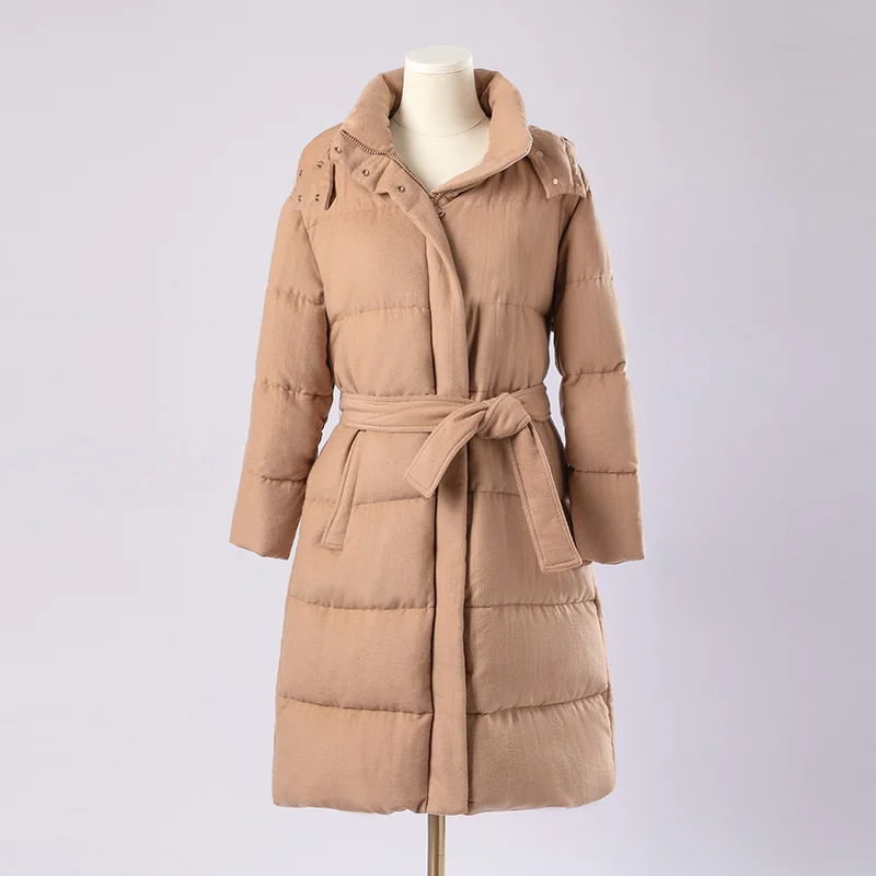 Manteaux en duvet de résines blanches pour femmes, vestes en laine matelassurera, manches à capuche amovibles, vêtements de luxe, chapeau long, hiver 90%, K18Également X