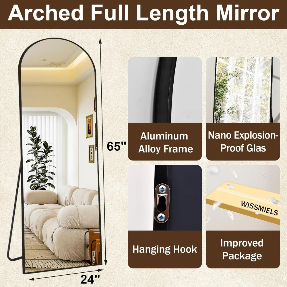 Aluminum Alloy Framed Wall-Mounted Full Length Mirror for Home Use - Ideal for Bathroom, Living Room, and Bedroom