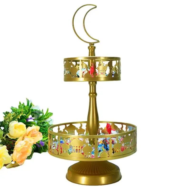 Imagem -02 - Eid Mubarak Cake Stand Decoração Ramadan Centerpiece Decoração Eid Dupla Camada Frutas Doces Sobremesa Display 20 24