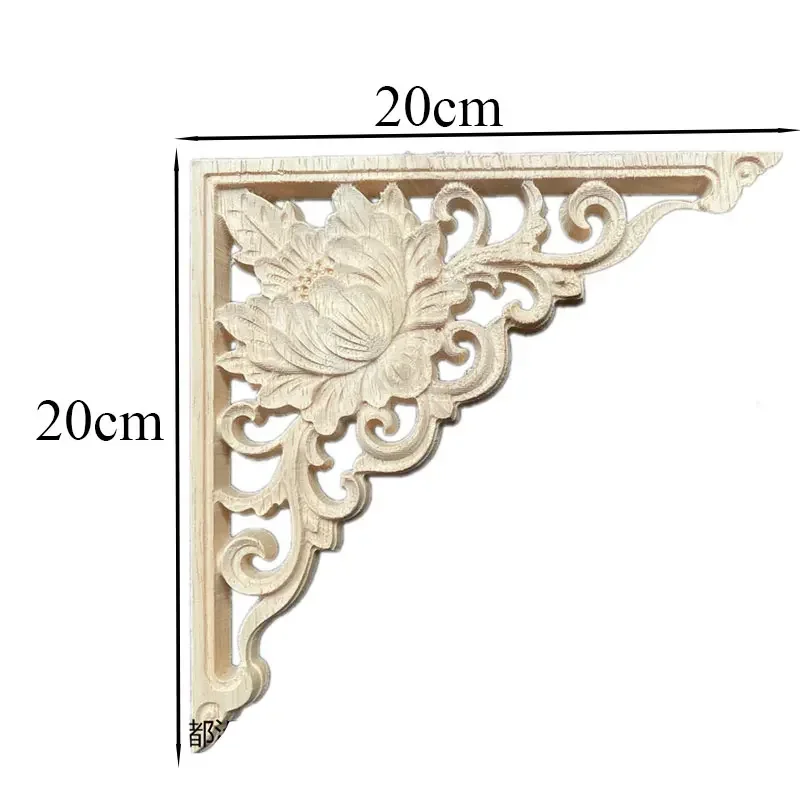 Woodcarving Decal Corner Applique Frame Door Decor Wall Furniture Decor Figurines Wood Miniature Flower Branch Wood Veneer